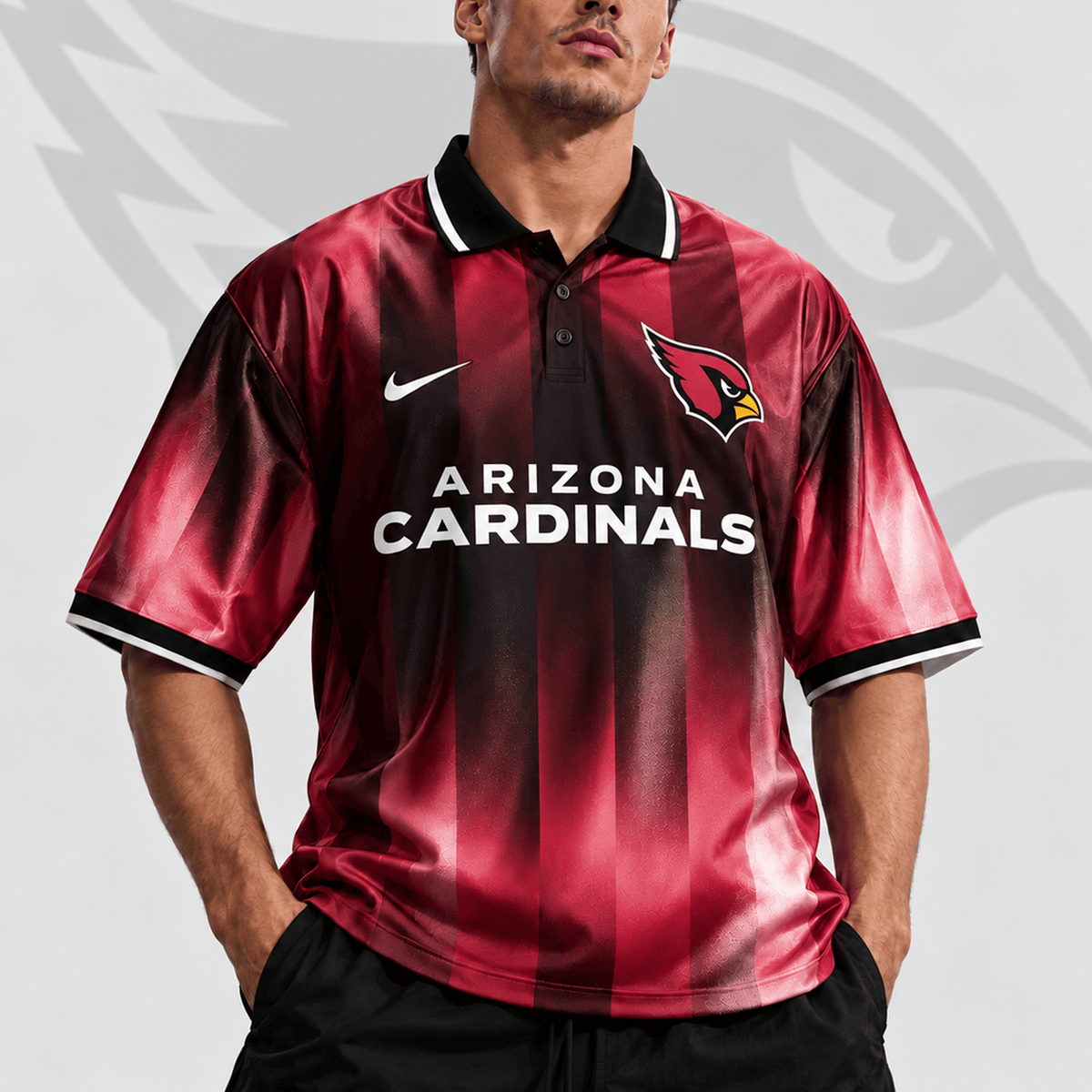 ARI x NFL Team Crest Vertical Stripe Retro Performance Polo Jersey
