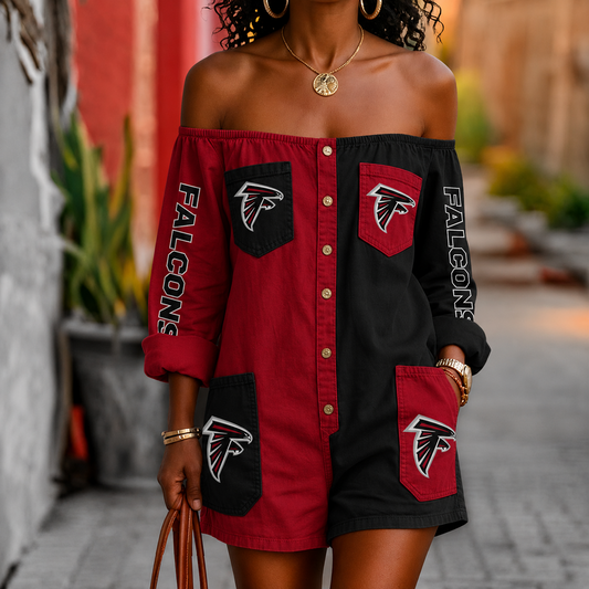 ATL x NFL Button-Front Off-Shoulder Dress DATND TANTD 060626
