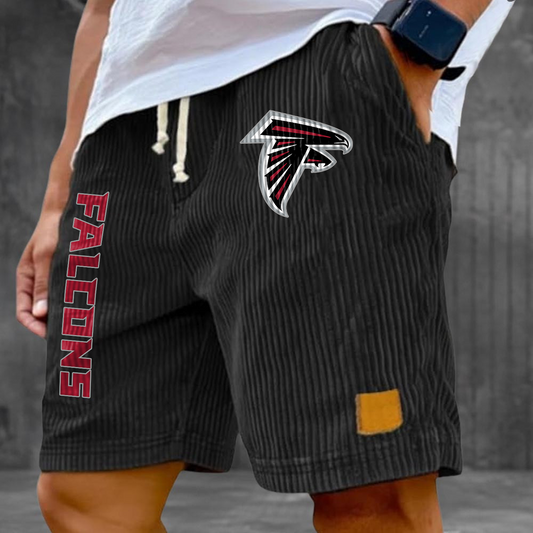 ATL x NFL Vintage Embroidered Logo Corduroy Stylish Lace-up Casual Shorts DATND TANTD 220526