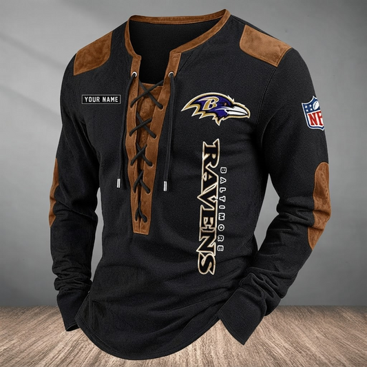 BAL x NFL Custom Name Vintage Henley Long Sleeve Shirt