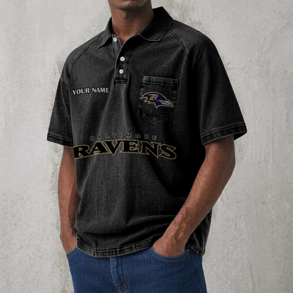 BAL x NFL Men's Distressed Turn-Down Collar Polo DATND TANTD 250526