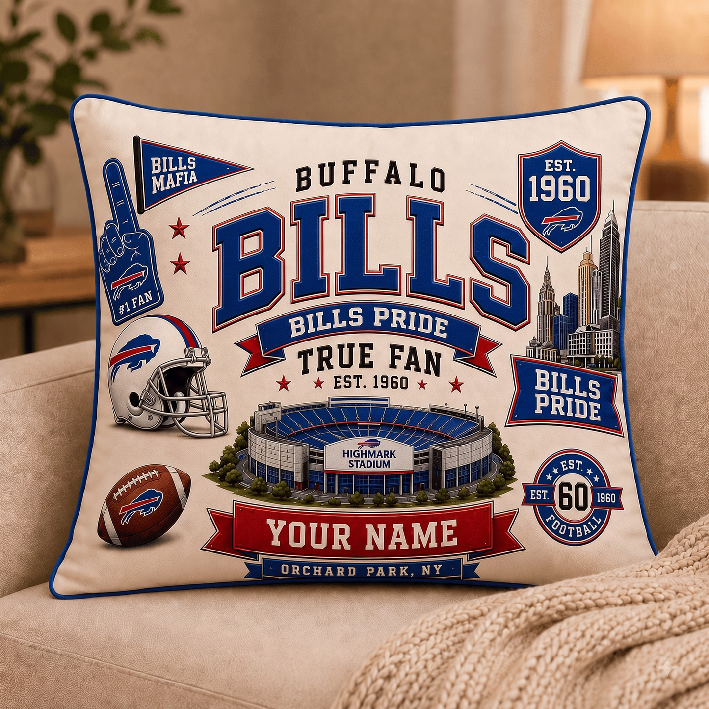 BB x NFL Premium Vintage Pillow Case Personalized Gift For True Fan