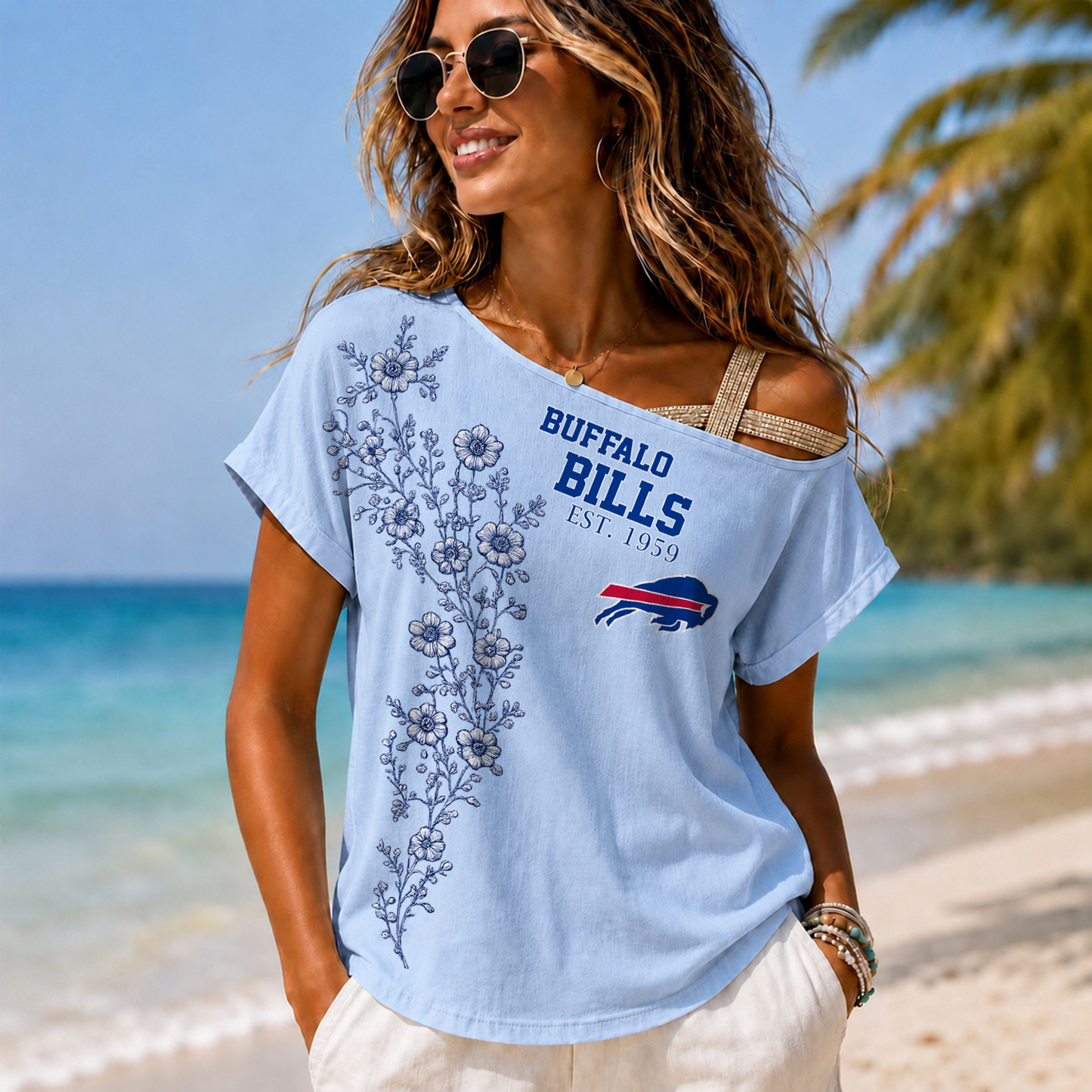 BUF x NFL Slouchy Off-Shoulder T-Shirt