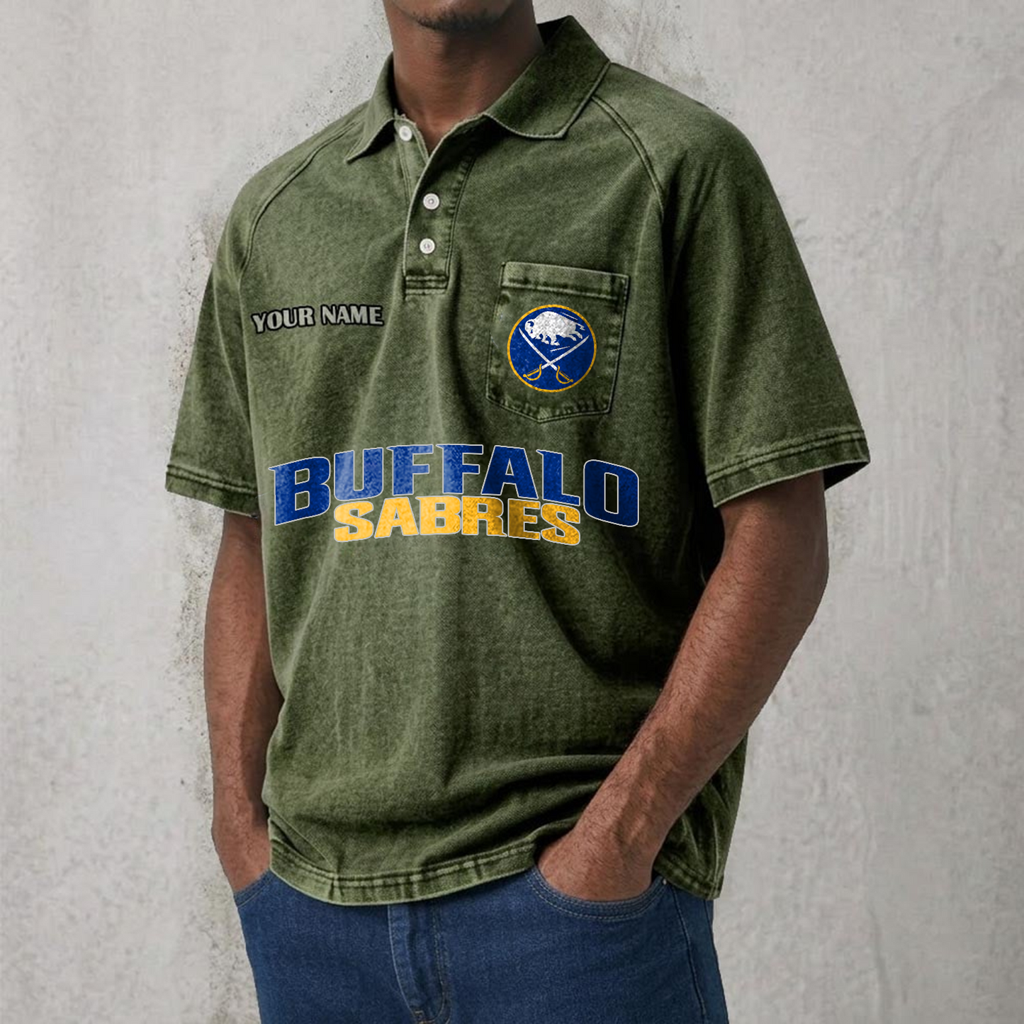 BUF x NHL Men's Distressed Turn-Down Collar Polo DATND TANTD 250526