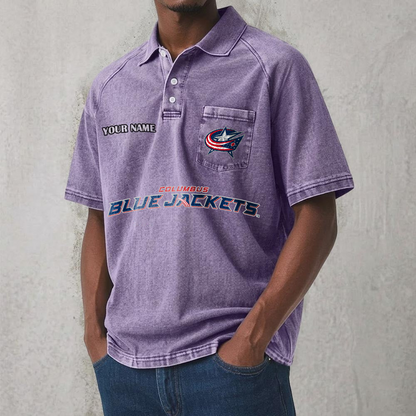CBJ x NHL Men's Distressed Turn-Down Collar Polo DATND TANTD 250526