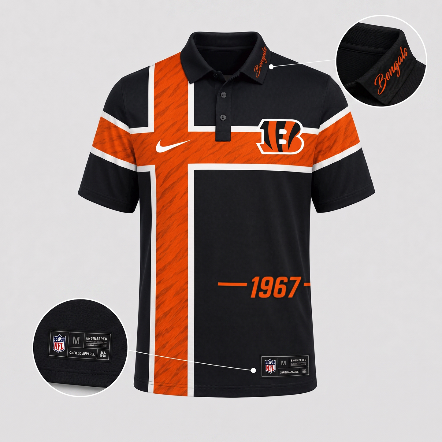 CIN X Premium NFL Men’s Sporty Cross Stripe Polo Shirt