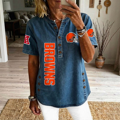 CLE x NFL Women’???s Denim Casual Tops DATND LBN 190526