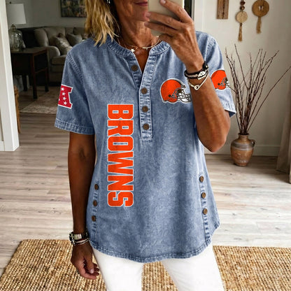 CLE x NFL Women’???s Denim Casual Tops DATND LBN 190526