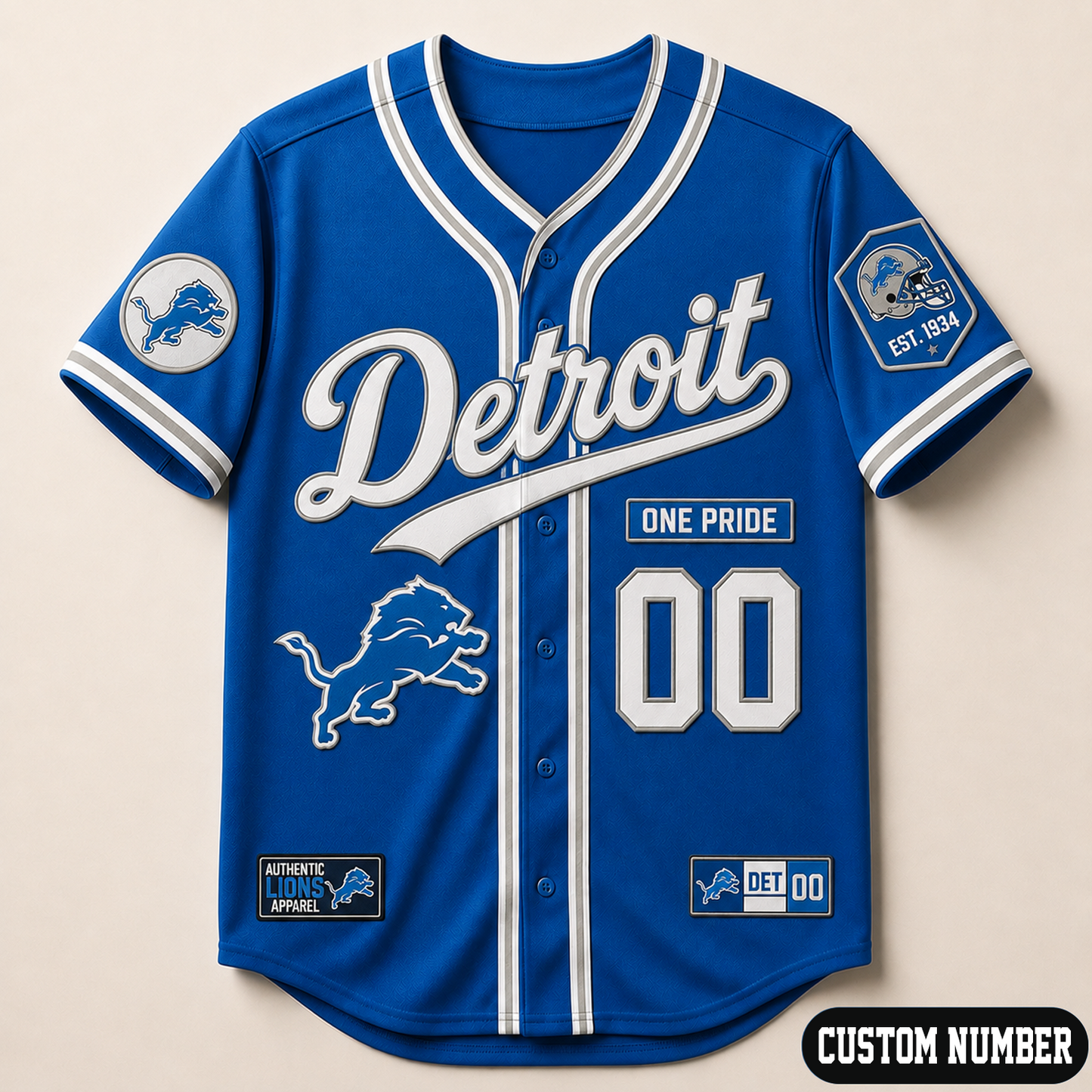 Custom NFL x DET Baseball Jersey Shirt