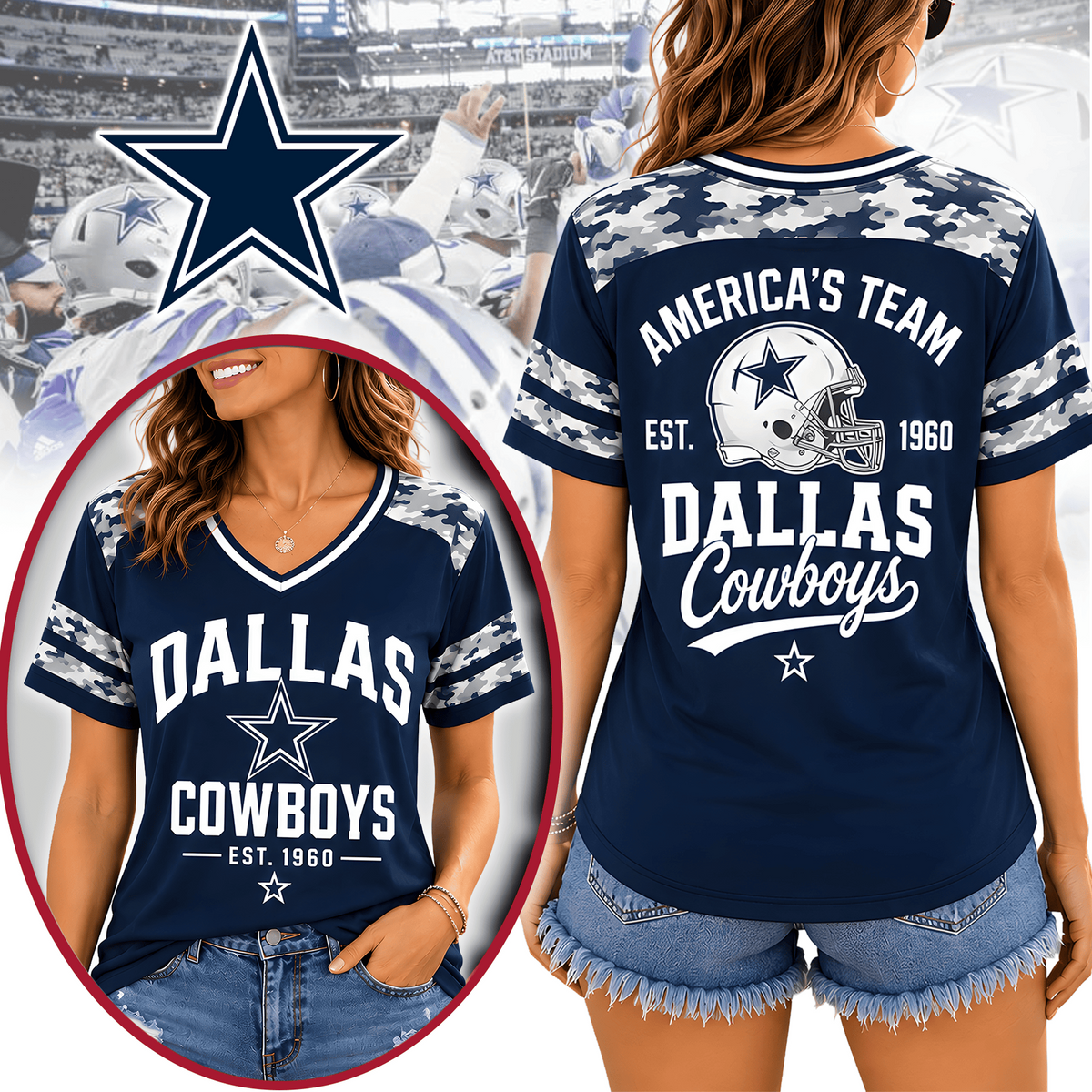 DAL Premium NFL All-American Camo V-neck