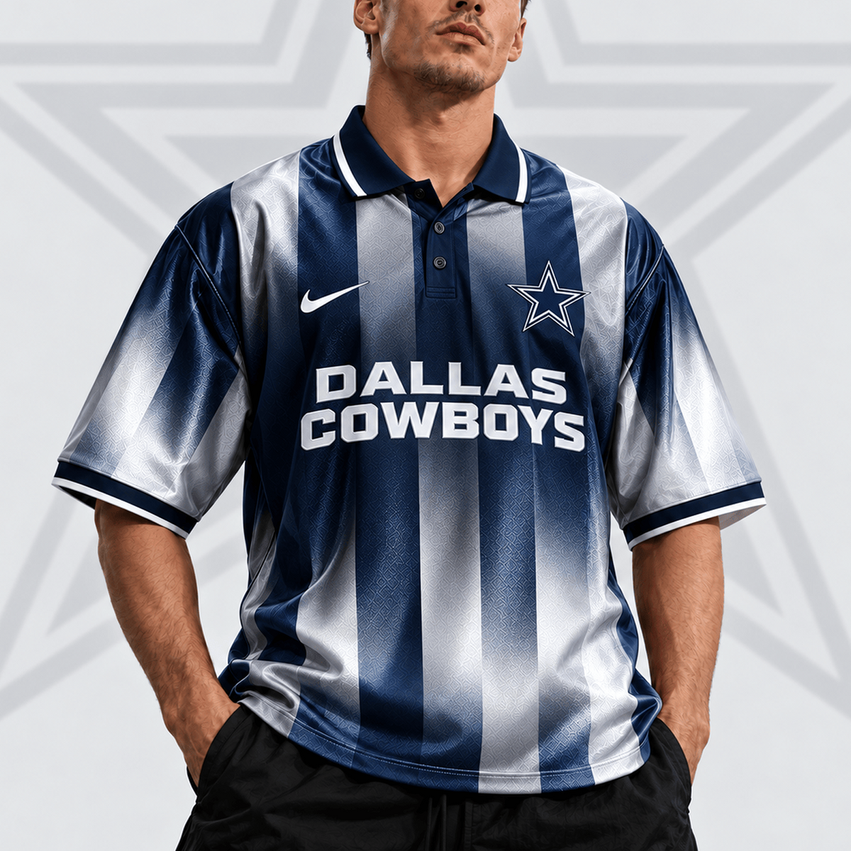 DAL x NFL Team Crest Vertical Stripe Retro Performance Polo Jersey