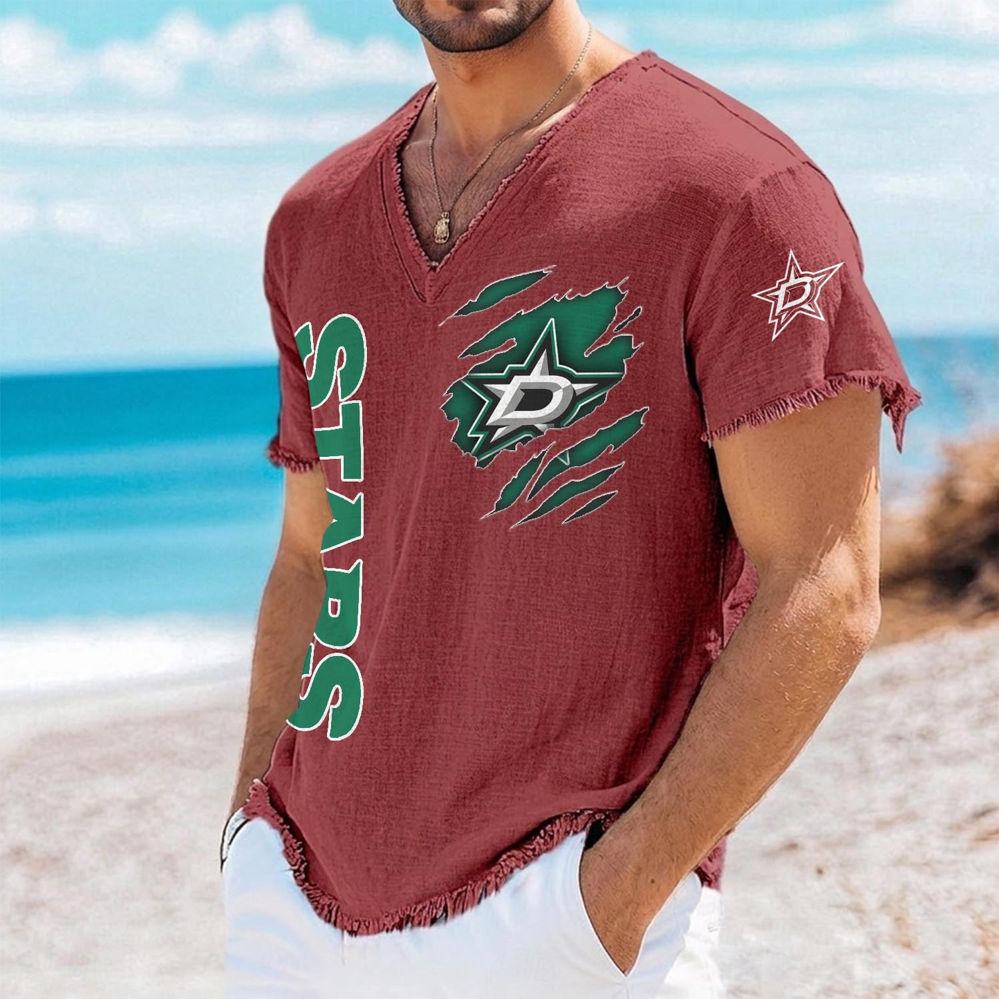 DAL x NHL V-Neck Linen Beach Shirt 1905 DatND DVT