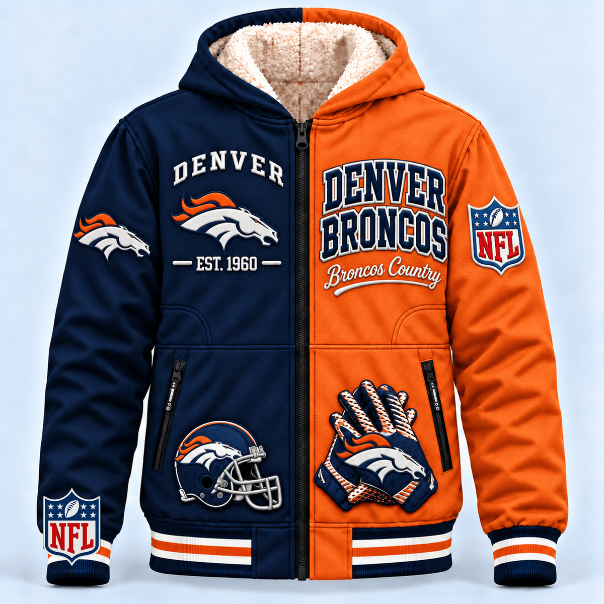 DEN x NFL Hooded Varsity Bomber Jacket
