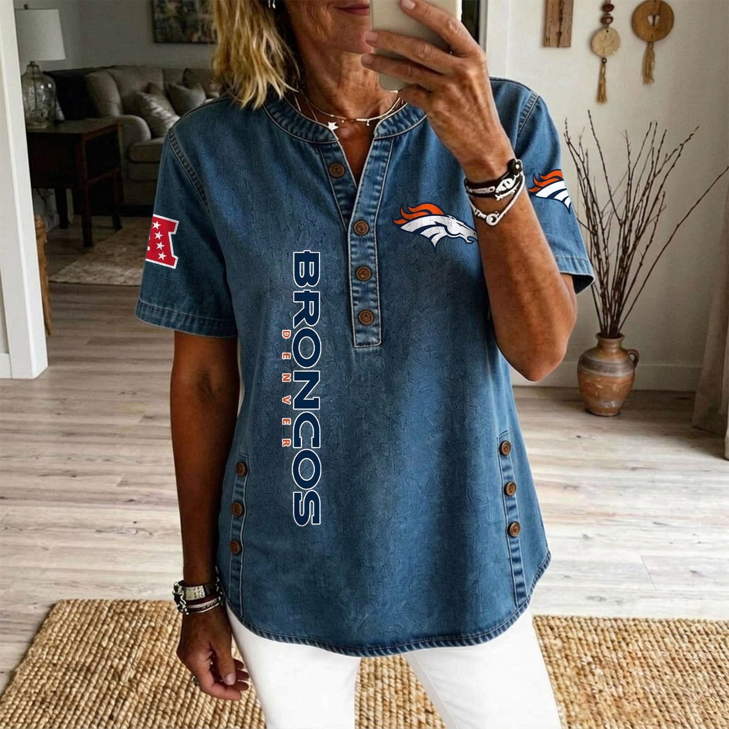 DEN x NFL Women’???s Denim Casual Tops DATND LBN 190526
