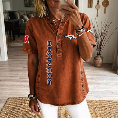 DEN x NFL Women’???s Denim Casual Tops DATND LBN 190526