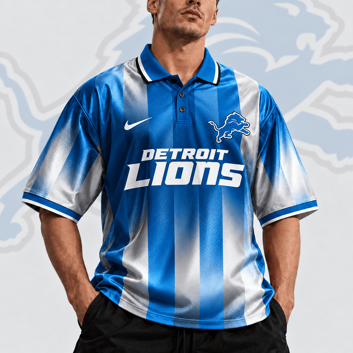 DET x NFL Team Crest Vertical Stripe Retro Performance Polo Jersey