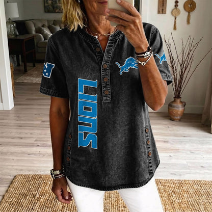 DET x NFL Women’???s Denim Casual Tops DATND LBN 190526