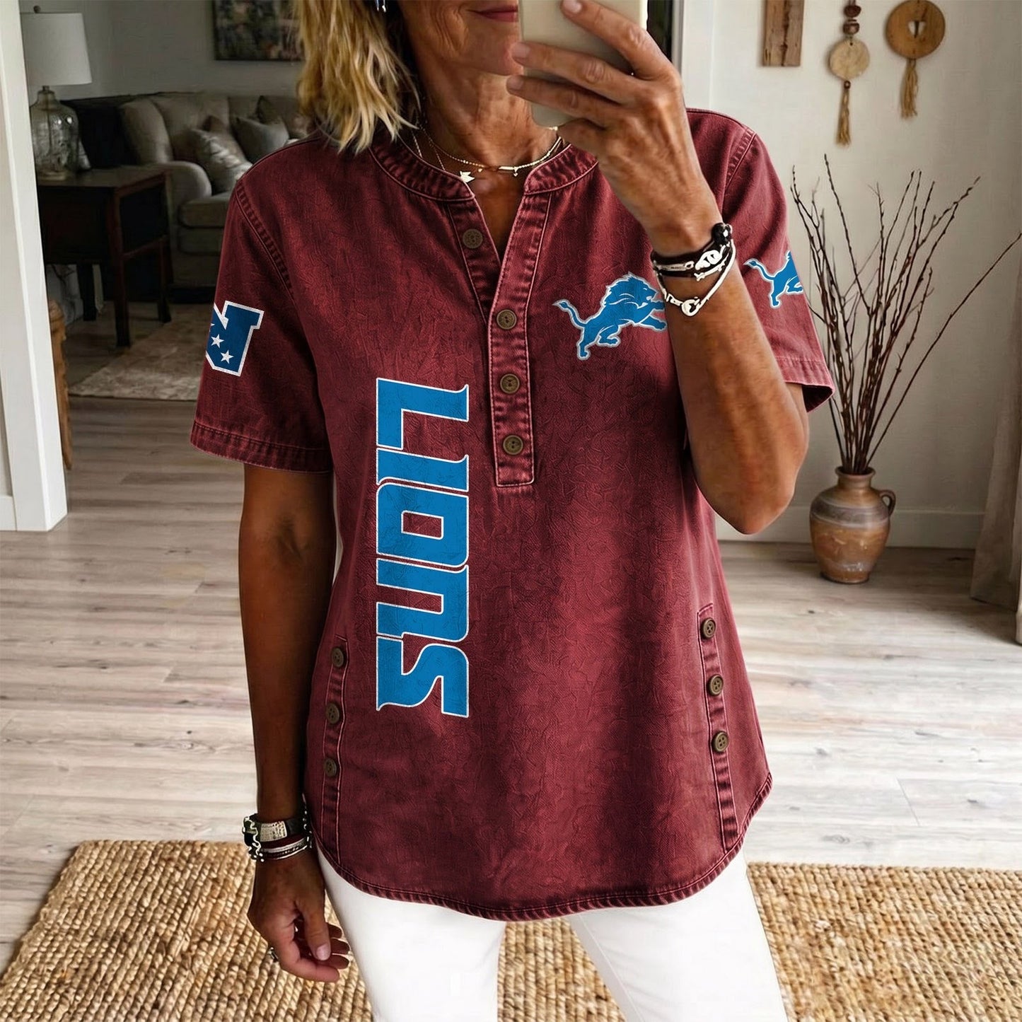 DET x NFL Women’???s Denim Casual Tops DATND LBN 190526