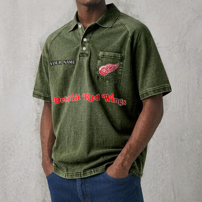 DET x NHL Men's Distressed Turn-Down Collar Polo DATND TANTD 250526