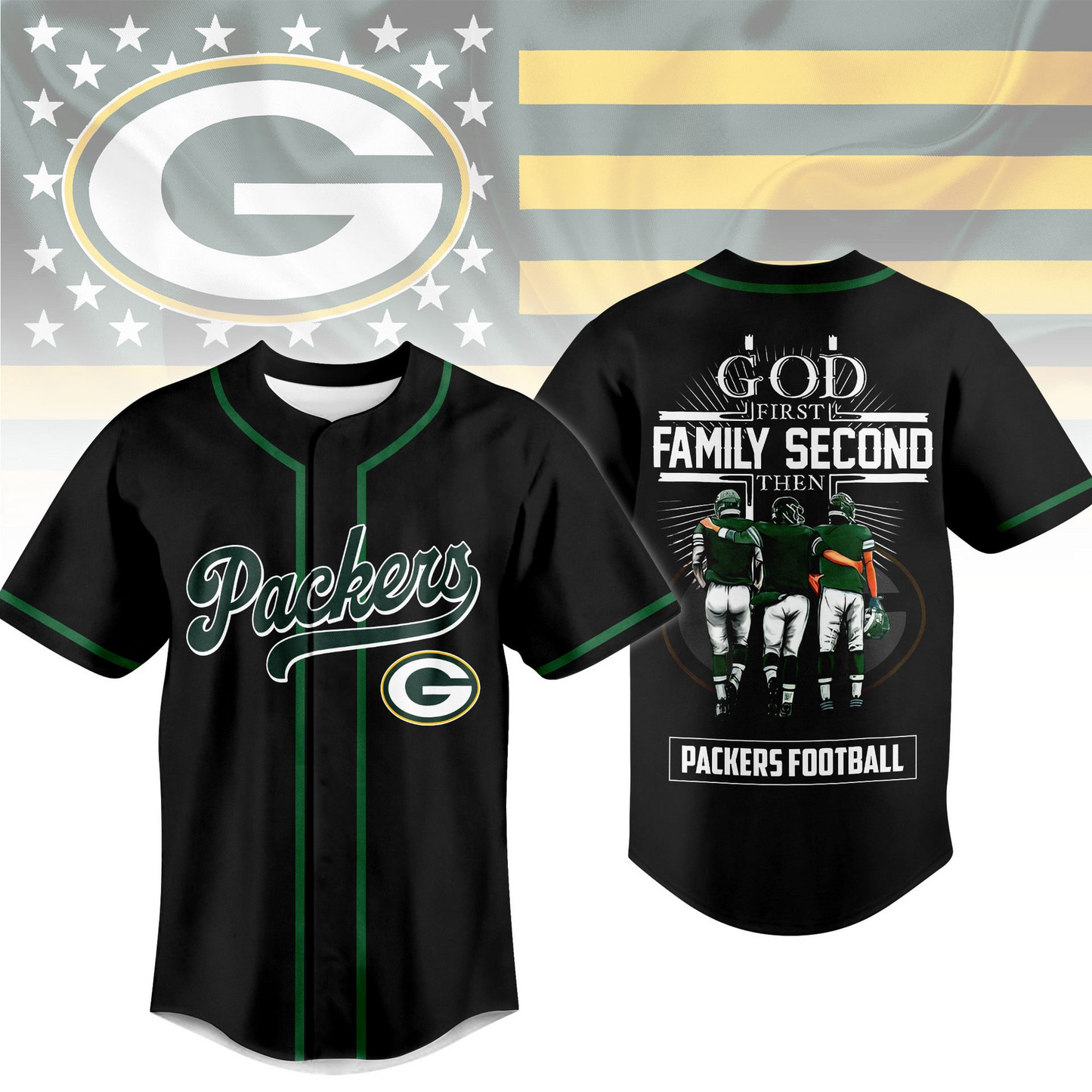 GB x NFL God First, Family Second – Faith & Brotherhood Football Jersey
