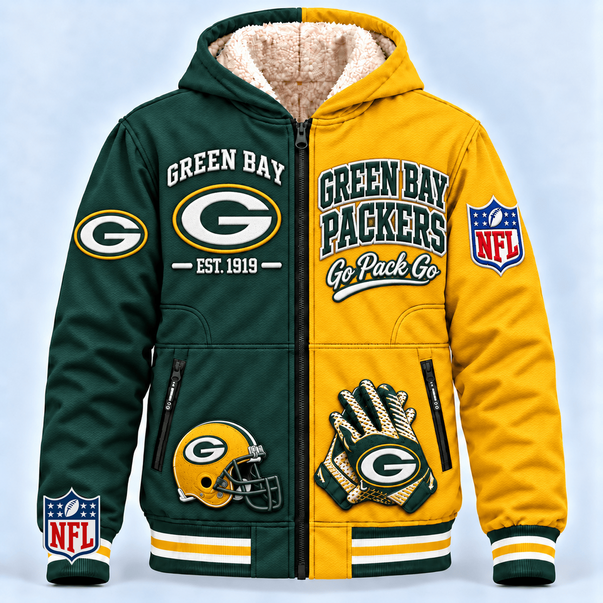 GB x NFL Hooded Varsity Bomber Jacket
