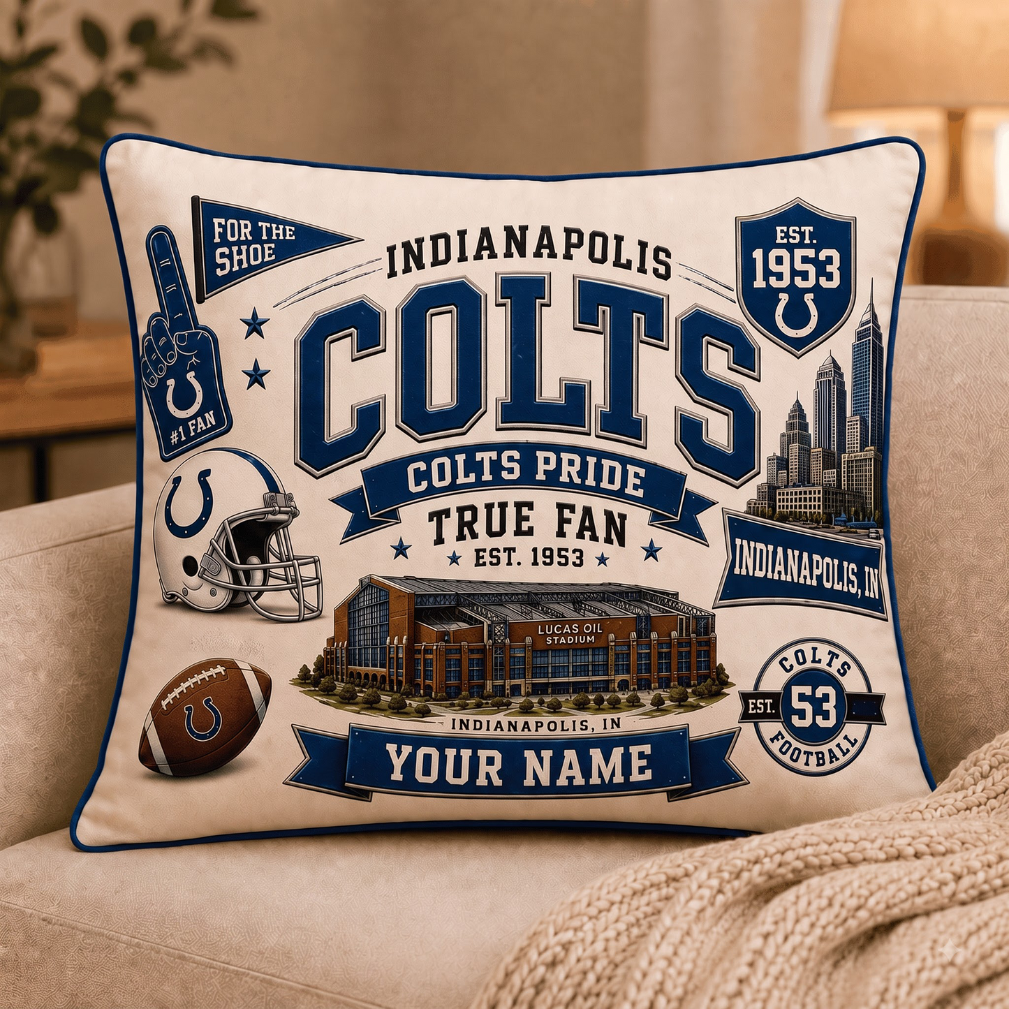 IC x NFL Premium Vintage Pillow Case Personalized Gift For True Fan
