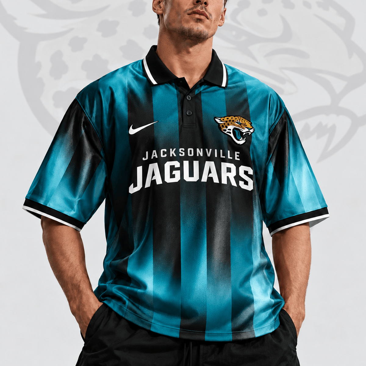 JAC x NFL Team Crest Vertical Stripe Retro Performance Polo Jersey