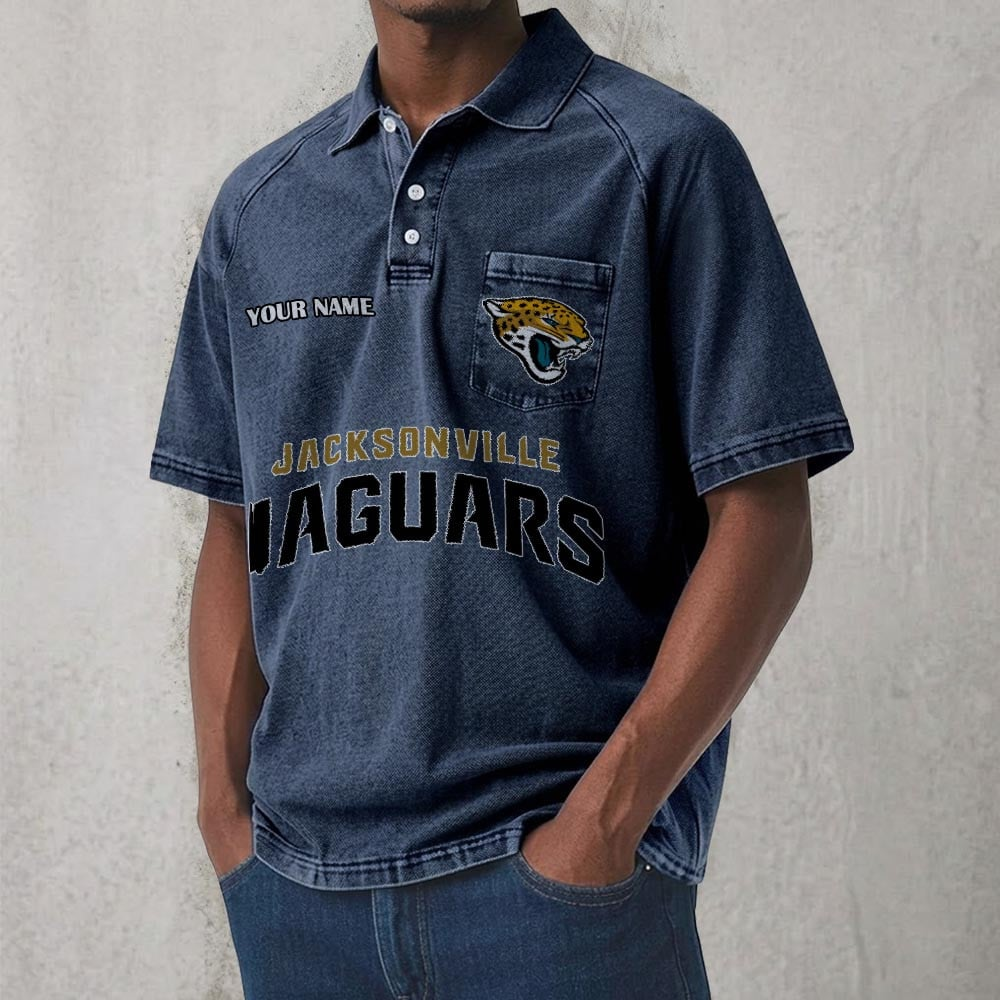 JAX x NFL Men's Distressed Turn-Down Collar Polo DATND TANTD 250526