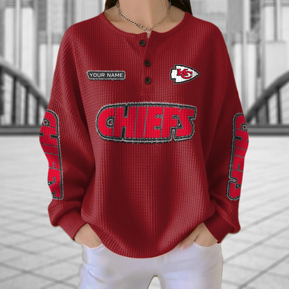 KC x NFL Personalized Waffle Knit Henley Sweatshirt 2005 DatND DVT