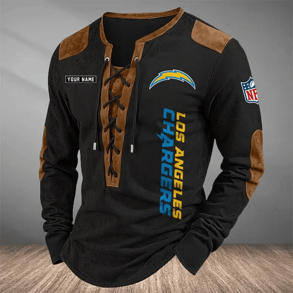 LAC x NFL Custom Name Vintage Henley Long Sleeve Shirt