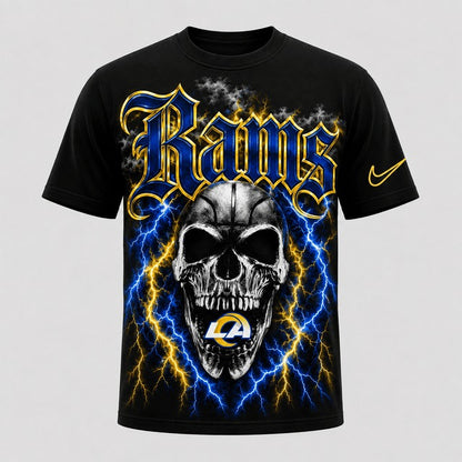 LAR Premium NFL Premium Skull Lightning Graphic T-Shirt