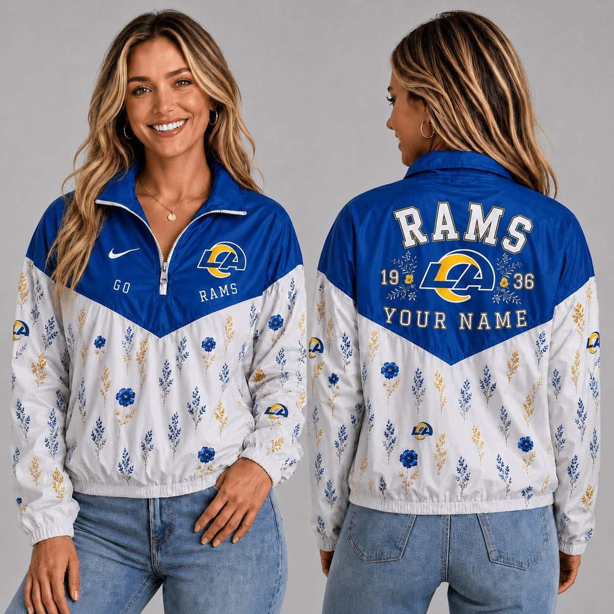 LAR x NFL Personalized Women Quarter Zip Jacket