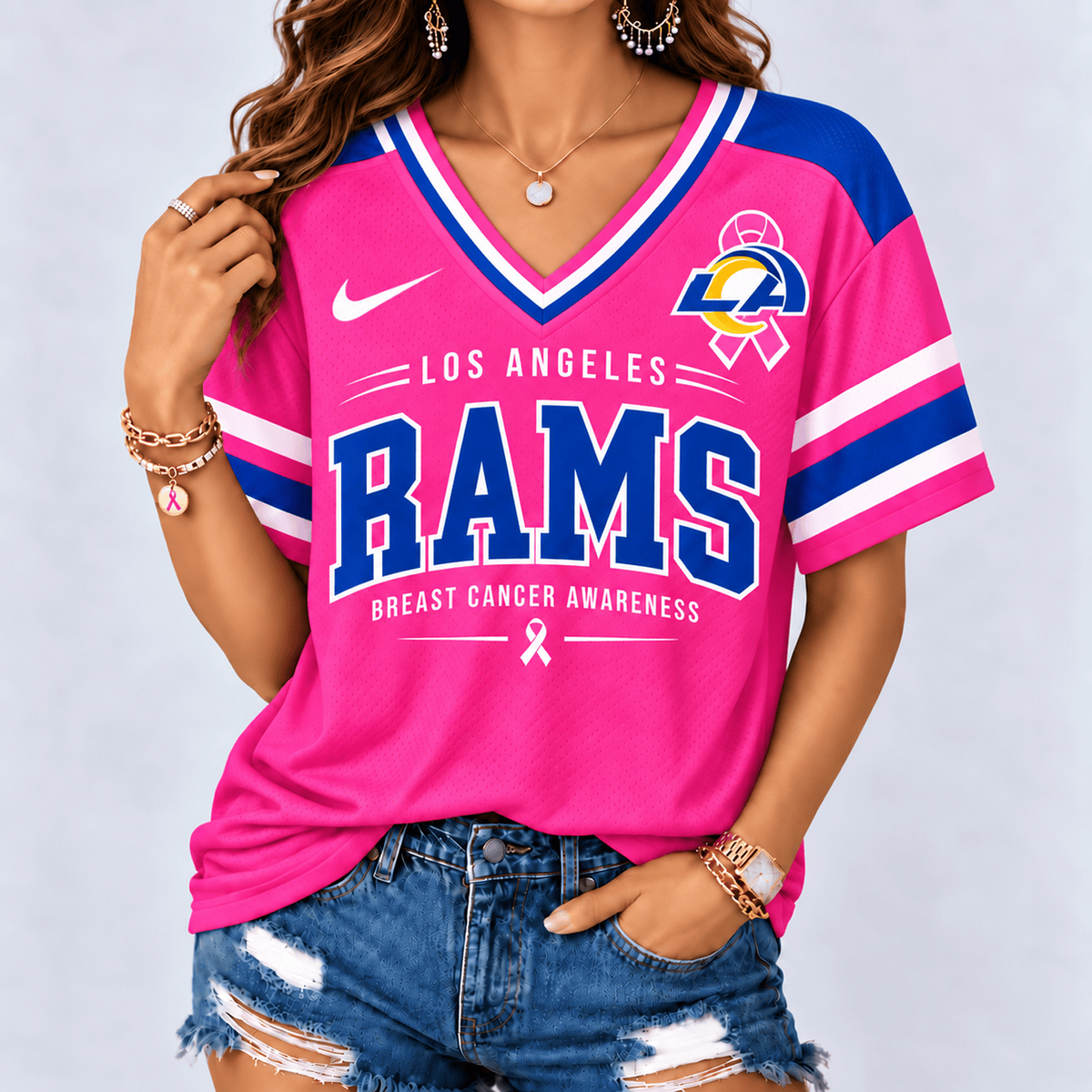 LAR x NFL Pink Breast Cancer Awareness V-neck Shirt