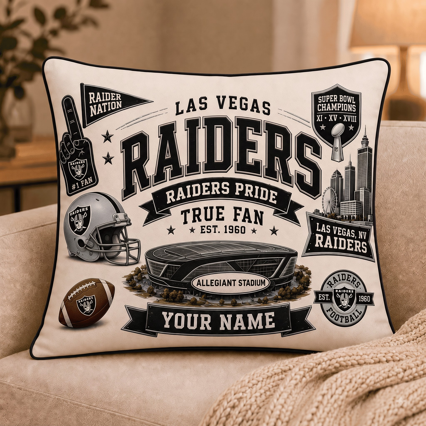 LVR x NFL Premium Vintage Pillow Case Personalized Gift For True Fan