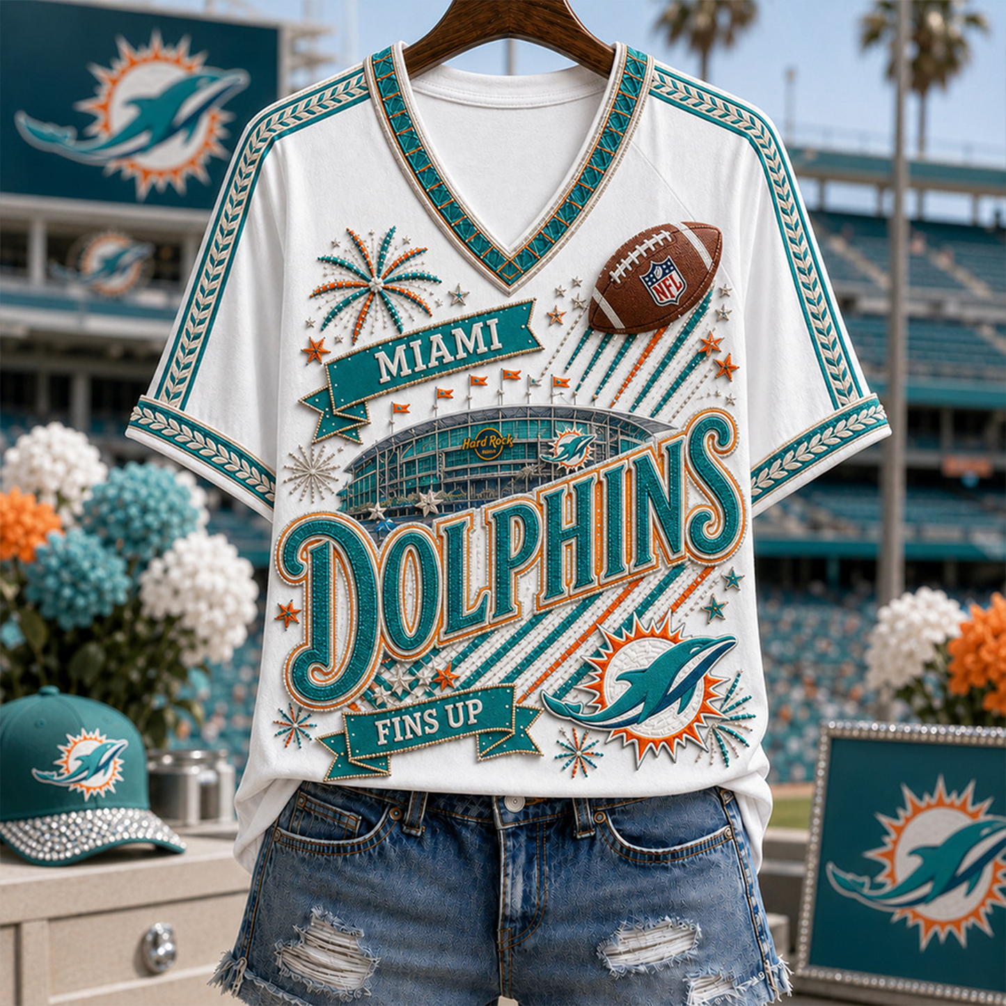 MD_Denver Broncos NFL WOMAN V-NECK SHIRT FOR FAN 210726