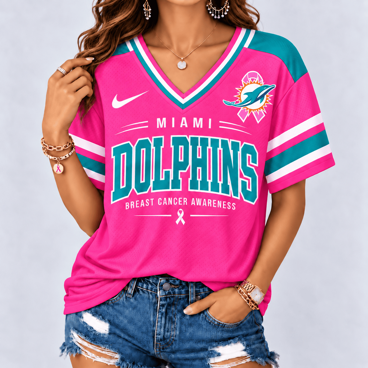 MIA x NFL Pink Breast Cancer Awareness V-neck Shirt