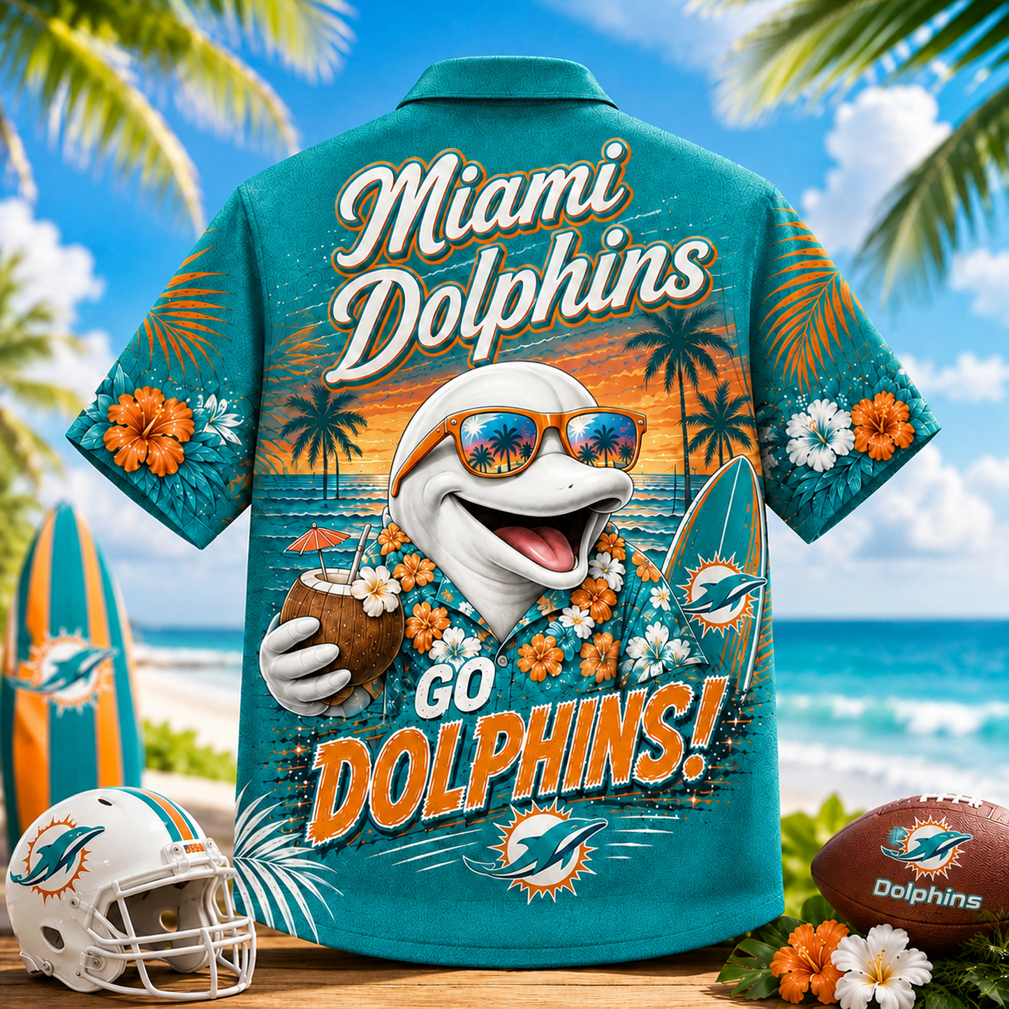 MIA x NFL Premium Beach Vibes Hawaiian Shirt