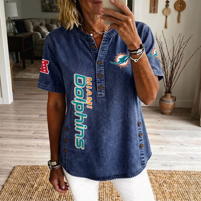 MIA x NFL Women’???s Denim Casual Tops DATND LBN 190526
