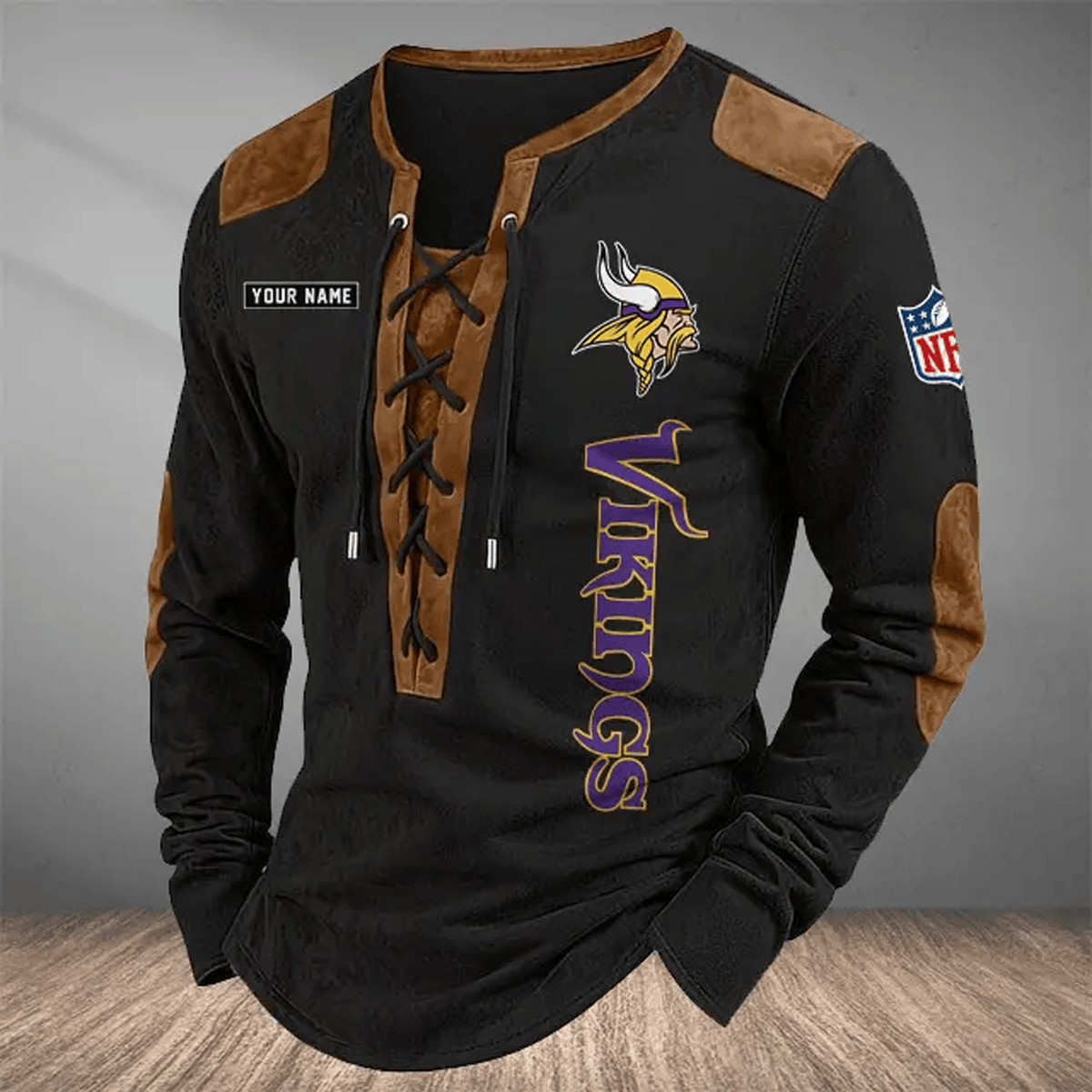 MIN x NFL Custom Name Vintage Henley Long Sleeve Shirt