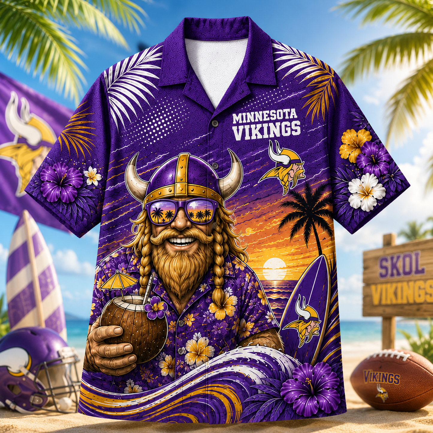 MIN x NFL Premium Beach Vibes Hawaiian Shirt
