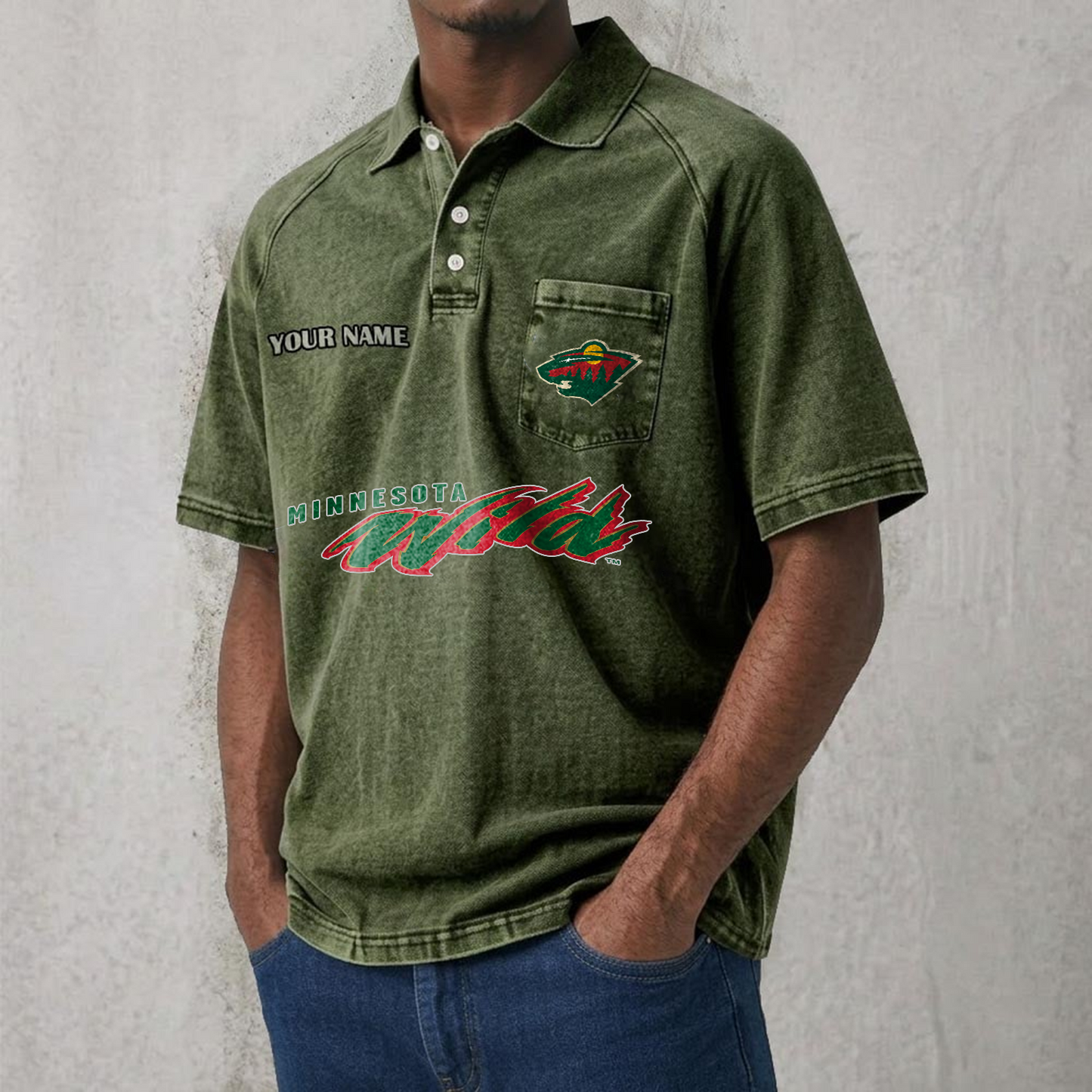 MIN x NHL Men's Distressed Turn-Down Collar Polo DATND TANTD 250526