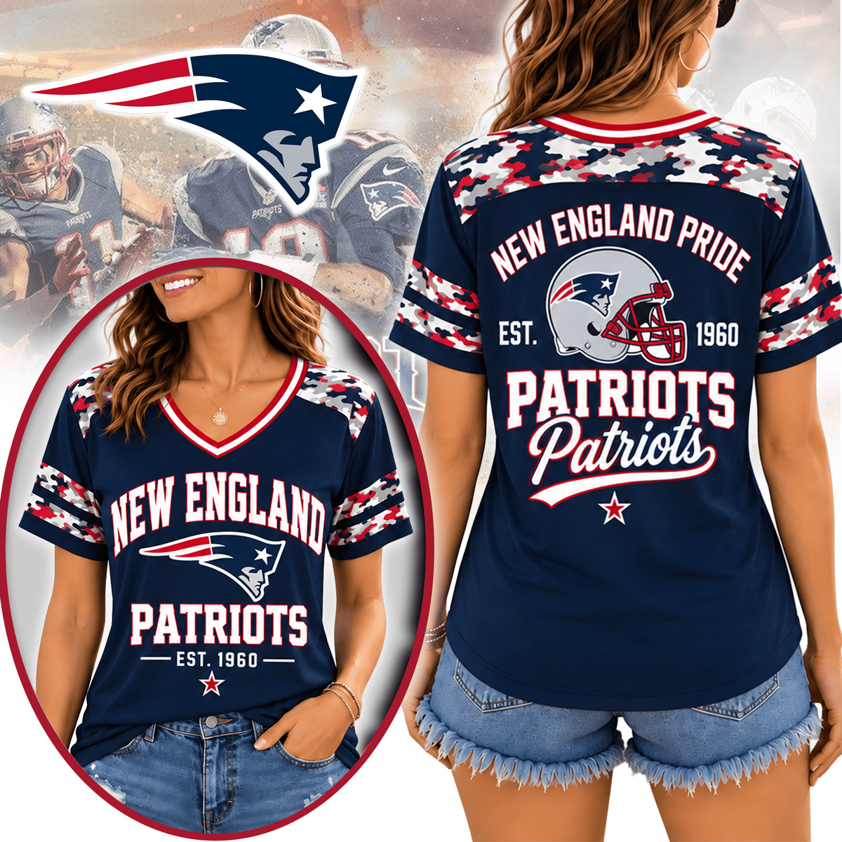 NE Premium NFL All-American Camo V-neck