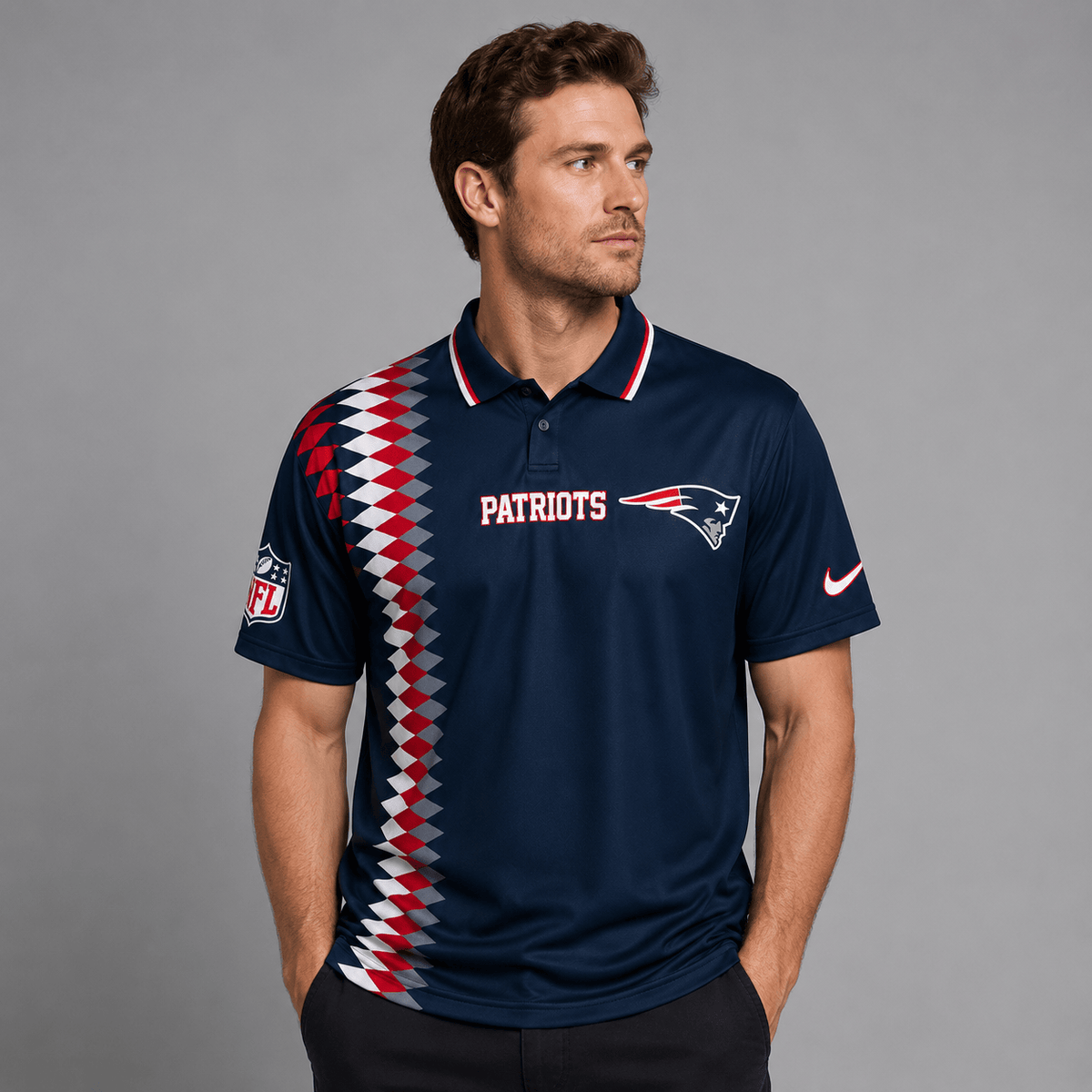 NEP Premium NFL Men’s Sporty Zigzag Stripe Polo Shirt