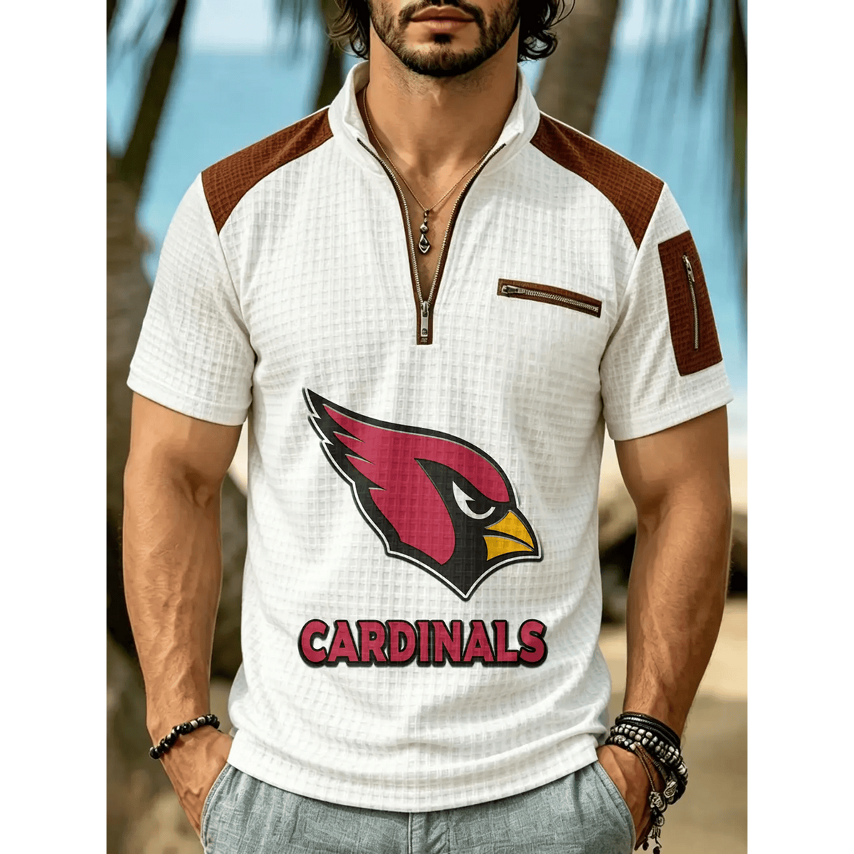 NFL x ARI Men's Quarter Zip Waffle Knit Polo Shirt