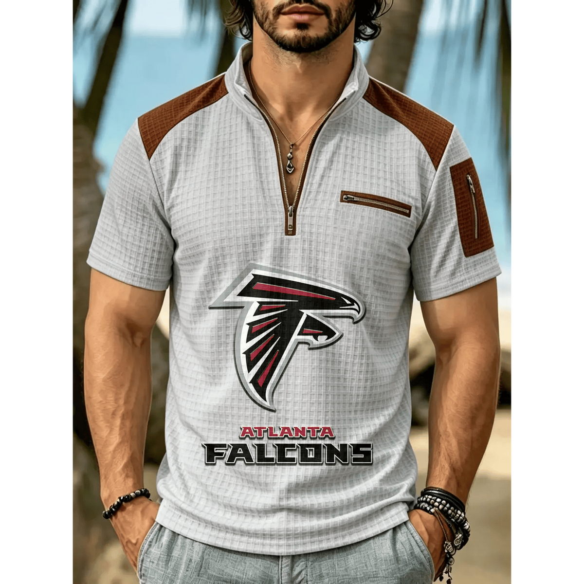 NFL x ATL Men's Quarter Zip Waffle Knit Polo Shirt