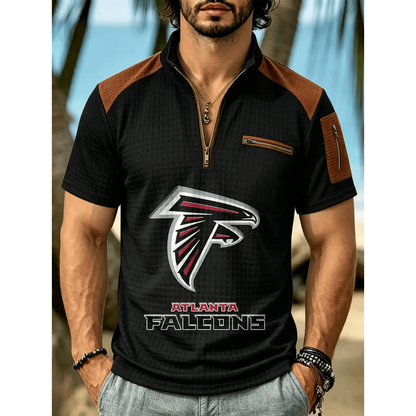 NFL x ATL Men's Quarter Zip Waffle Knit Polo Shirt