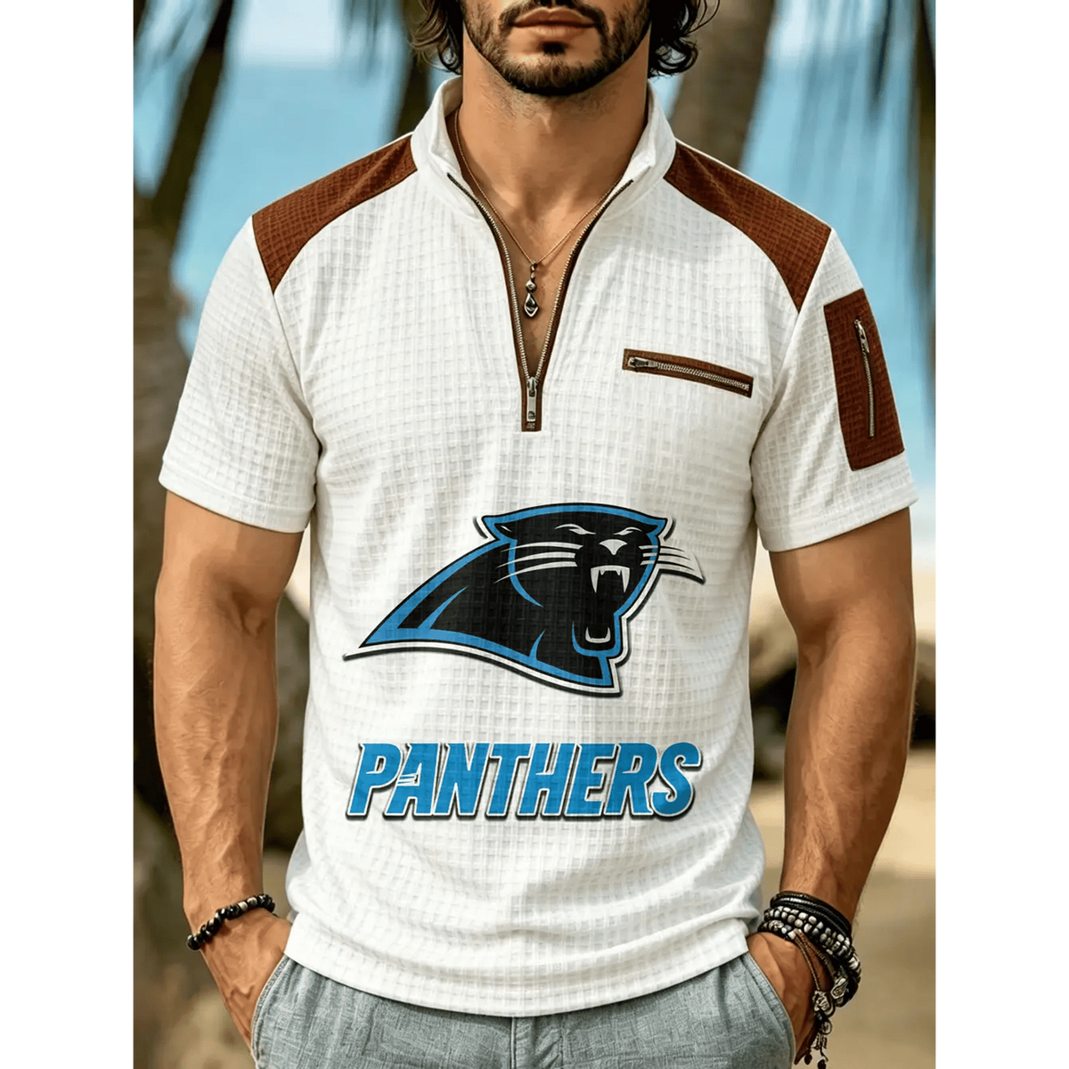 NFL x CAR Men's Quarter Zip Waffle Knit Polo Shirt