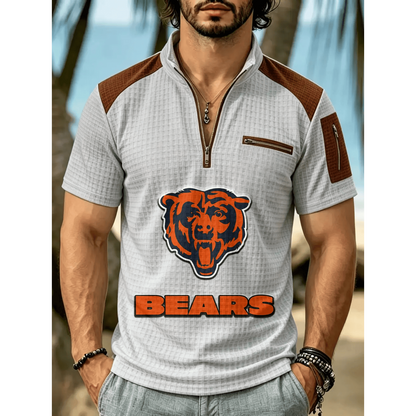 NFL x CHI Men's Quarter Zip Waffle Knit Polo Shirt