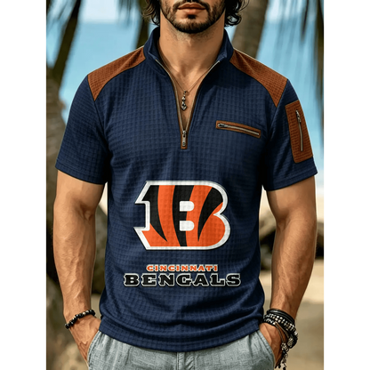 NFL x CIN Men's Quarter Zip Waffle Knit Polo Shirt