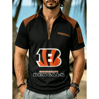 NFL x CIN Men's Quarter Zip Waffle Knit Polo Shirt